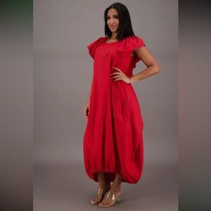 Advance Apparels Red Flutter Sleeve Midi Dress